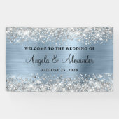 Silver Glitter Lichtblauw Folie Bruiloft Welkom Spandoek (Horizontaal)
