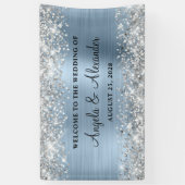 Silver Glitter Lichtblauw Folie Bruiloft Welkom Spandoek (Verticaal)