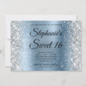 Silver Glitter Lichtblauw Monogram Sweet 16 Kaart (Voorkant)