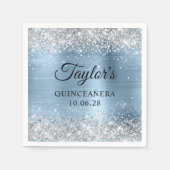 Silver Glitter Lichtblauwe Folie Quinceañera Servet (Voorkant)