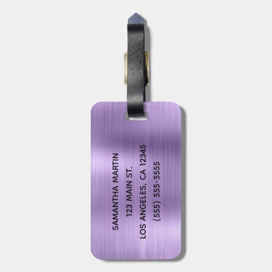 Silver Glitter Lichte Paarse Folie Bagagelabel (Achterkant verticaal)