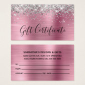 Silver Glitter Lichtroze Folie Cadeaubon Visitekaartje (Voorkant /achterkant)