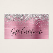 Silver Glitter Lichtroze Folie Cadeaubon Visitekaartje (Voorkant)
