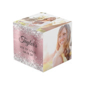 Silver Glitter Lichtroze Folie Mis XV Años Foto Kubus (Voorkant hoekig)