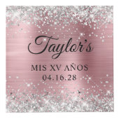 Silver Glitter Lichtroze Folie Mis XV Años Foto Kubus (Voorkant)
