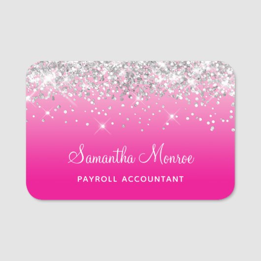 Silver Glitter Light and Hot Pink Ombre Naamplaatje (Voorkant)