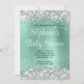 Silver Glitter Light Blauwgroen Baby shower Kaart (Voorkant)