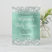 Silver Glitter Light Blauwgroen Baby shower Kaart (Staand voorkant)