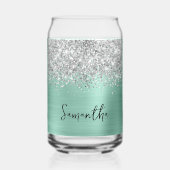 Silver Glitter Light Blauwgroen Glam Naam Blikvorm Glas (Voorkant)