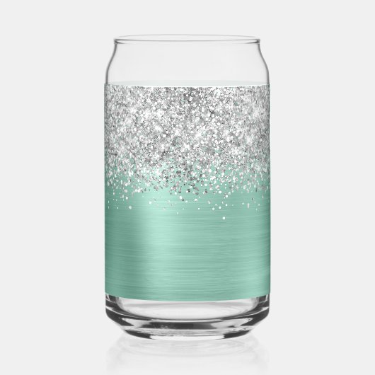 Silver Glitter Light Blauwgroen Glam Naam Blikvorm Glas (Achterkant)