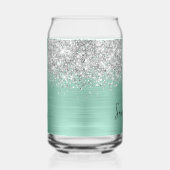 Silver Glitter Light Blauwgroen Glam Naam Blikvorm Glas (Rechts)
