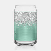 Silver Glitter Light Blauwgroen Glam Naam Blikvorm Glas (Links)