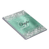 Silver Glitter Light Blauwgroen Metallic Fancy Mon Notitieboek (Rechterzijde)