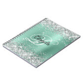Silver Glitter Light Blauwgroen Metallic Fancy Mon Notitieboek (Linkerzijde)