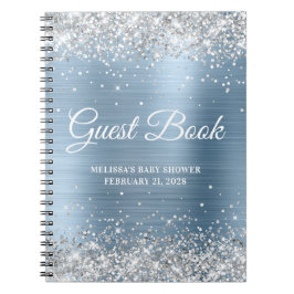 Silver Glitter Light Blue Baby shower Guestbook Notitieboek