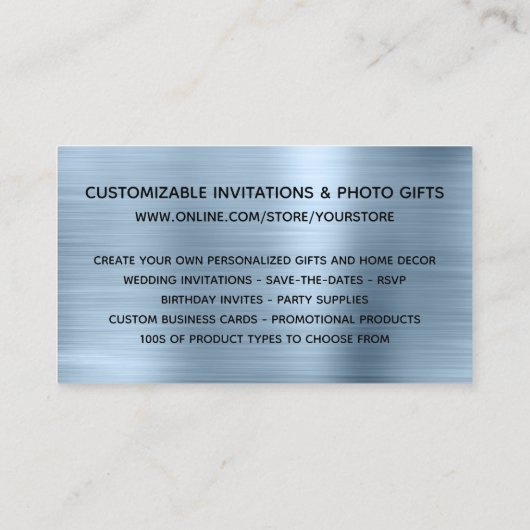 Silver Glitter Light Blue Faux Folie Online Store Visitekaartje (Achterkant)