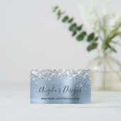 Silver Glitter Light Blue Faux Folie Online Store Visitekaartje (Staand voorkant)