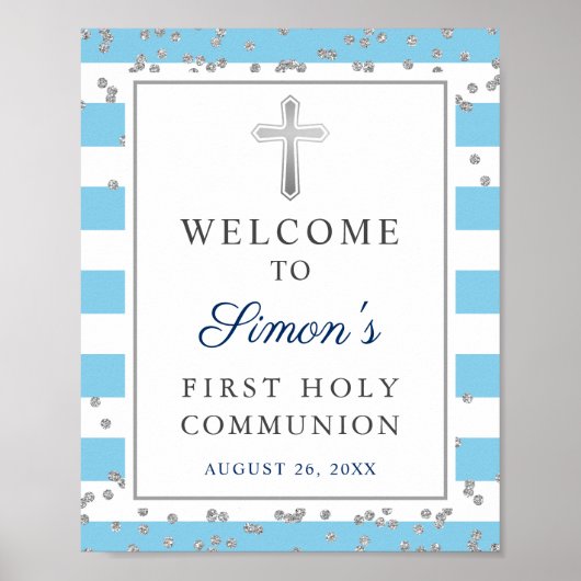Silver Glitter Light Blue First Community Welcome Poster (Voorkant)