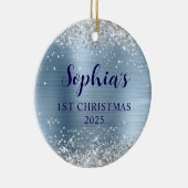 Silver Glitter Light Blue Foil 1st Christmas Photo Keramisch Ornament (Rechts)