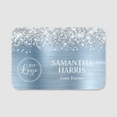Silver Glitter Light Blue Foil Logo Title Naamplaatje (Voorkant)