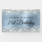 Silver Glitter Light Blue Folie 21st Birthday Spandoek (Horizontaal)
