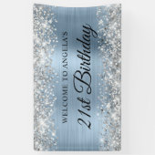 Silver Glitter Light Blue Folie 21st Birthday Spandoek (Verticaal)
