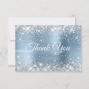 Silver Glitter Light Blue Folie 40th Birthday Bedankkaart