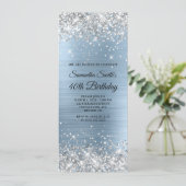Silver Glitter Light Blue Folie 40th Birthday Kaart (Staand voorkant)