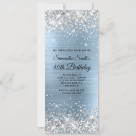 Silver Glitter Light Blue Folie 40th Birthday Kaart