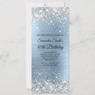 Silver Glitter Light Blue Folie 40th Birthday Kaart