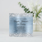 Silver Glitter Light Blue Folie 40th Birthday Kaart (Staand voorkant)