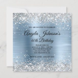 Silver Glitter Light Blue Folie 40th Birthday Kaart