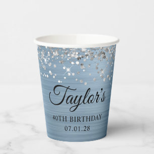 Silver Glitter Light Blue Folie 40th Birthday Papieren Bekers