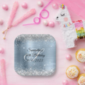 Silver Glitter Light Blue Folie 40th Birthday Papieren Bordje (Feest)