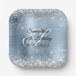 Silver Glitter Light Blue Folie 40th Birthday Papieren Bordje