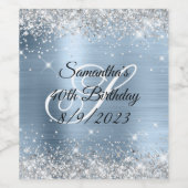 Silver Glitter Light Blue Folie 40th Birthday Wijn Etiket (Enkel label)