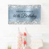 Silver Glitter Light Blue Folie Birthday Welcome Spandoek (Insitu)