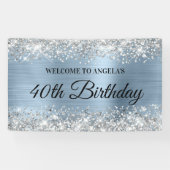 Silver Glitter Light Blue Folie Birthday Welcome Spandoek (Horizontaal)