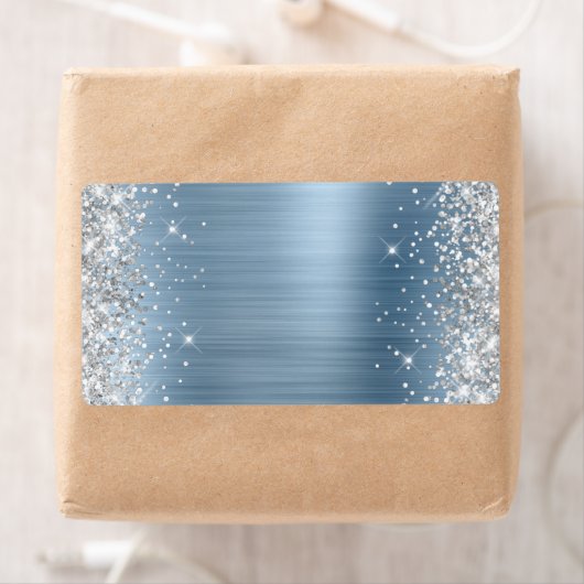 Silver Glitter Light Blue Folie Etiket (Insitu)