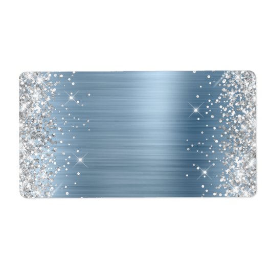 Silver Glitter Light Blue Folie Etiket (Voorkant)