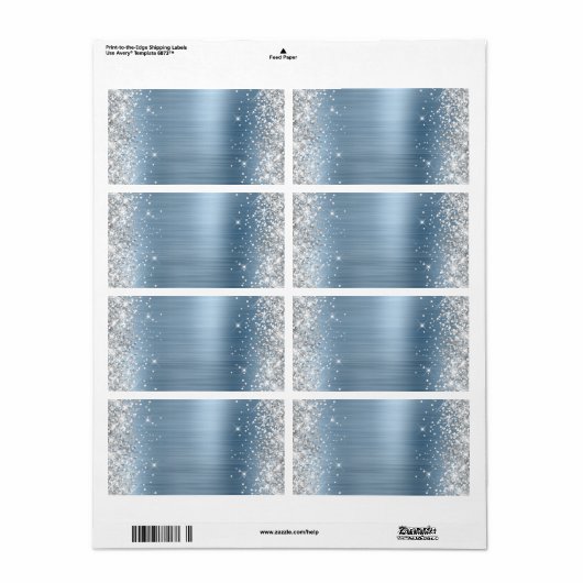 Silver Glitter Light Blue Folie Etiket (Full Sheet)