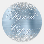 Silver Glitter Light Blue Folie Fancy gesigneerd e Ronde Sticker (Voorkant)