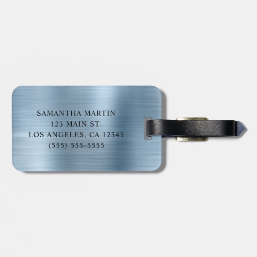 Silver Glitter Light Blue Folie Fancy Monogram Bagagelabel (Achterkant horizontaal)