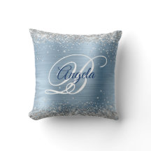 Silver Glitter Light Blue Folie Fancy Monogram