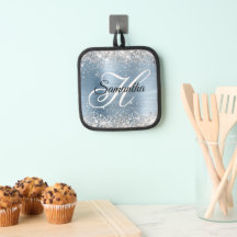 Silver Glitter Light Blue Folie Fancy Monogram