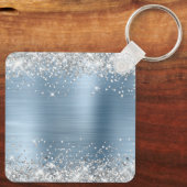 Silver Glitter Light Blue Folie Fancy Monogram Sleutelhanger (Achterkant)