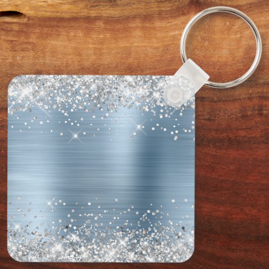 Silver Glitter Light Blue Folie Fancy Monogram Sleutelhanger (Achterkant)
