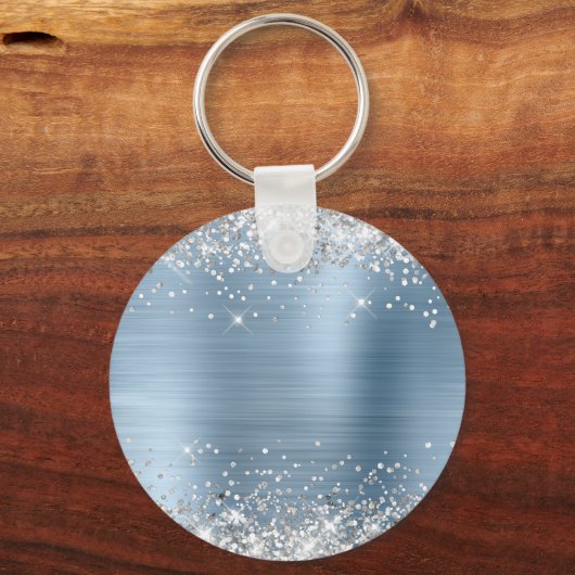 Silver Glitter Light Blue Folie Fancy Monogram Sleutelhanger (Achterkant)