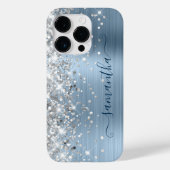 Silver Glitter Light Blue Glam Girly Signature Case-Mate iPhone Case (Achterkant)