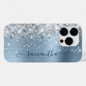 Silver Glitter Light Blue Glam Girly Signature Case-Mate iPhone Case (Achterkant (horizontaal))